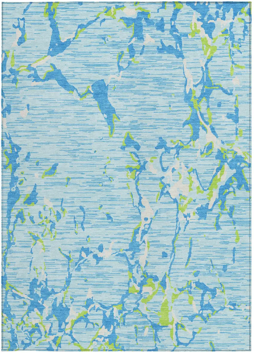 Sky Blue Green And Ivory Striped Washable Indoor Outdoor Area Rug Photo 7