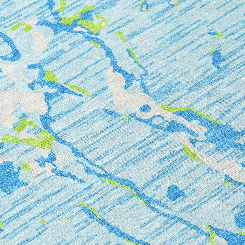 Sky Blue Green And Ivory Striped Washable Indoor Outdoor Area Rug Photo 4