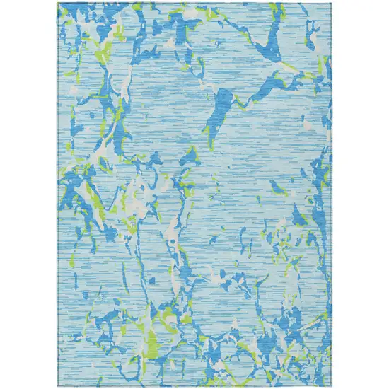 Sky Blue Green And Ivory Striped Washable Indoor Outdoor Area Rug Photo 2