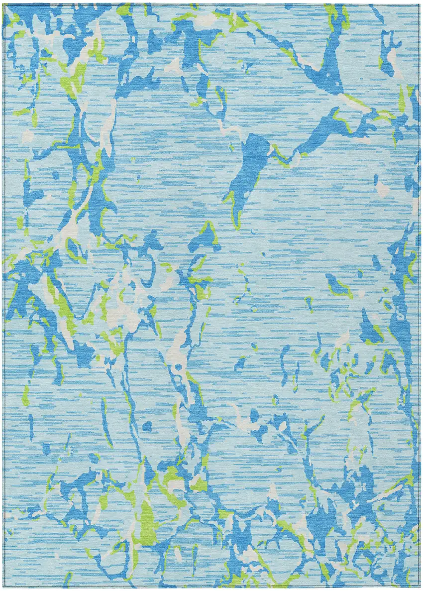 Sky Blue Green And Ivory Striped Washable Indoor Outdoor Area Rug Photo 2