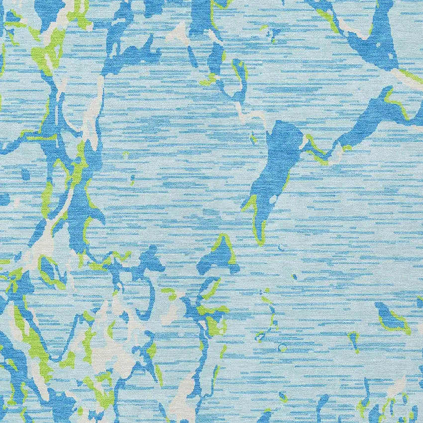 Sky Blue Green And Ivory Striped Washable Indoor Outdoor Area Rug Photo 6