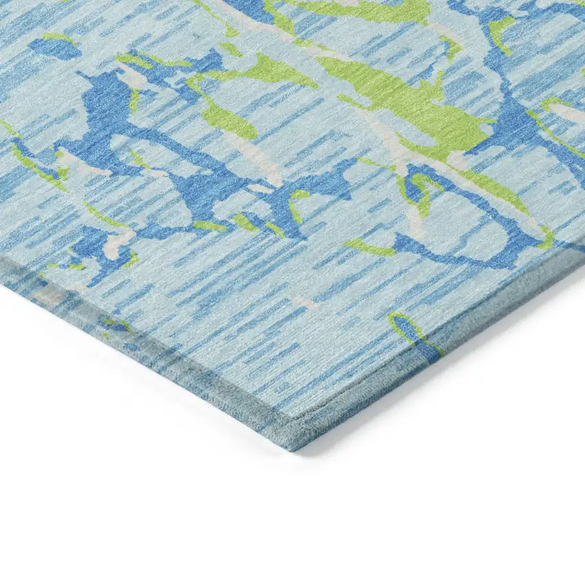 Sky Blue Green And Ivory Striped Washable Indoor Outdoor Area Rug Photo 3