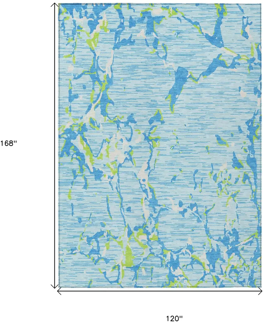 Sky Blue Green And Ivory Striped Washable Indoor Outdoor Area Rug Photo 8