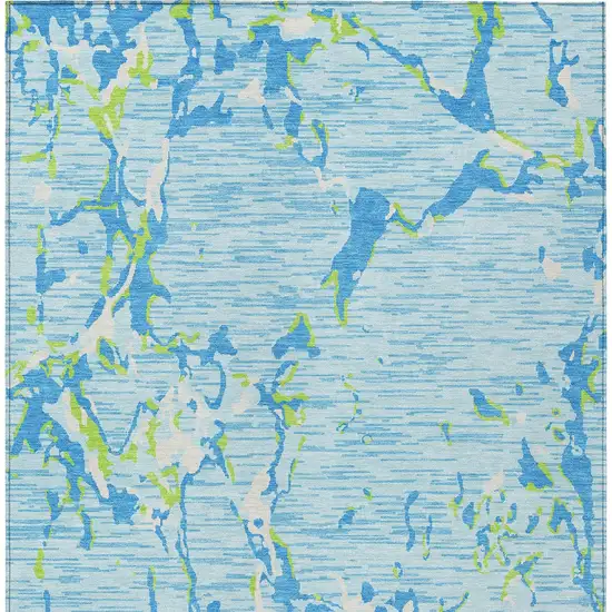 Sky Blue Green And Ivory Striped Washable Indoor Outdoor Area Rug Photo 7