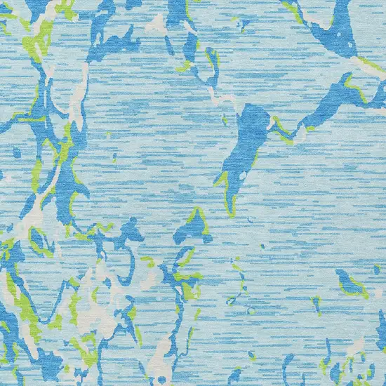 Sky Blue Green And Ivory Striped Washable Indoor Outdoor Area Rug Photo 6