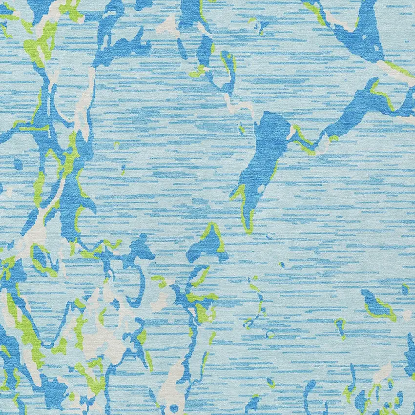 Sky Blue Green And Ivory Striped Washable Indoor Outdoor Area Rug Photo 6