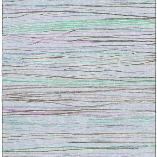 Sky Blue Green And Purple Striped Washable Area Rug With UV Protection Photo 3