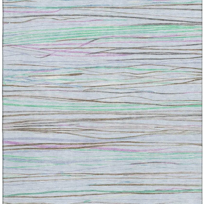 Sky Blue Green And Purple Striped Washable Area Rug With UV Protection Photo 3
