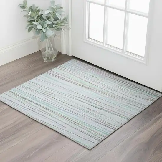 Sky Blue Green And Purple Striped Washable Area Rug With UV Protection Photo 2