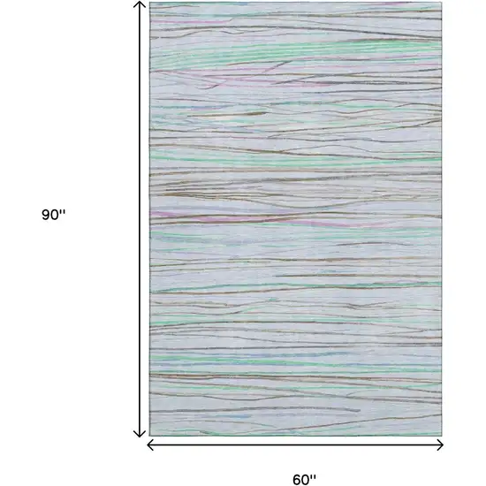 Sky Blue Green And Purple Striped Washable Area Rug With UV Protection Photo 8