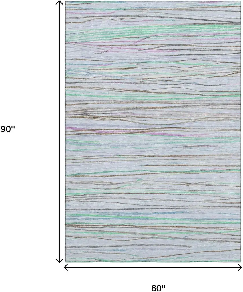 Sky Blue Green And Purple Striped Washable Area Rug With UV Protection Photo 8