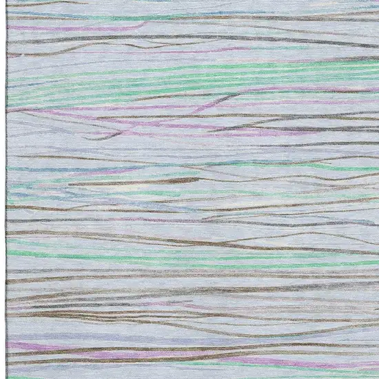 Sky Blue Green And Purple Striped Washable Area Rug With UV Protection Photo 2