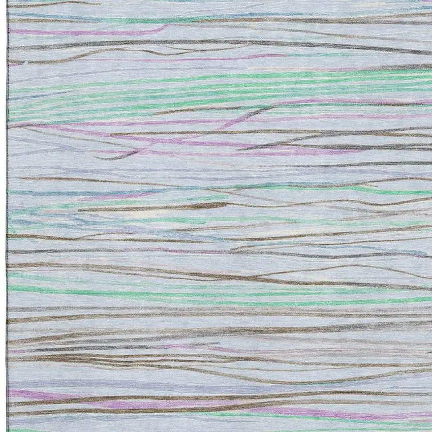 Sky Blue Green And Purple Striped Washable Area Rug With UV Protection Photo 2