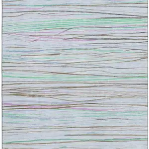 Photo of Sky Blue Green And Purple Striped Washable Area Rug With UV Protection
