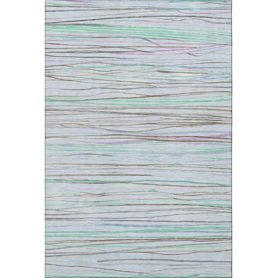 Sky Blue Green And Purple Striped Washable Area Rug With UV Protection Photo 3