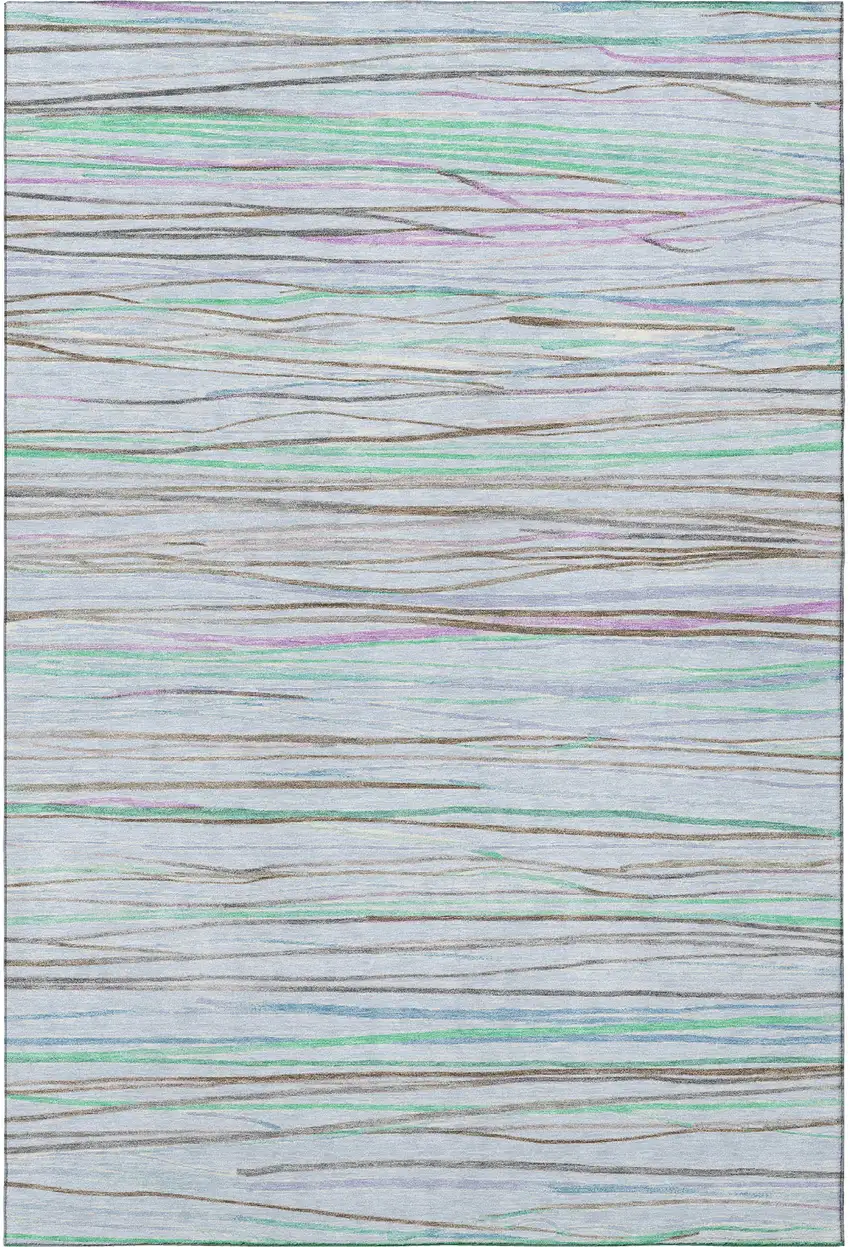 Sky Blue Green And Purple Striped Washable Area Rug With UV Protection Photo 3