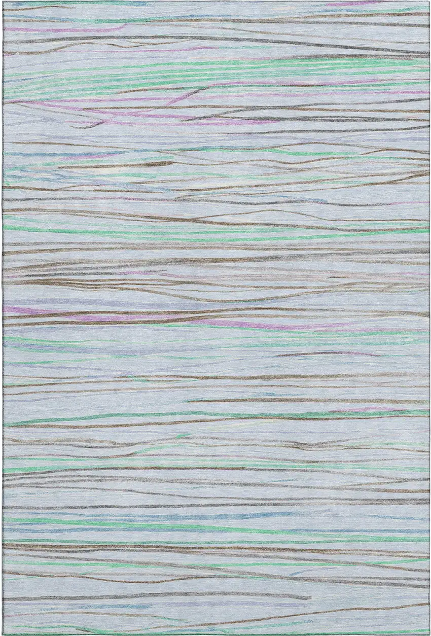 Sky Blue Green And Purple Striped Washable Area Rug With UV Protection Photo 1