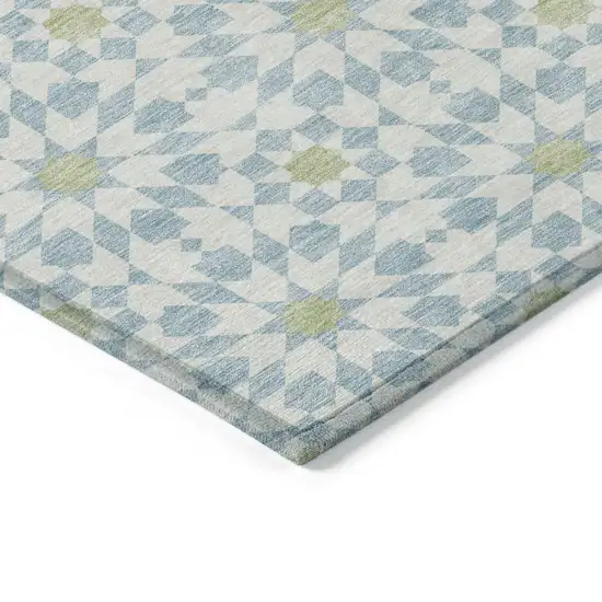 Sky Blue Ivory And Artichoke Green Floral Medallion Washable Indoor Outdoor Area Rug Photo 4