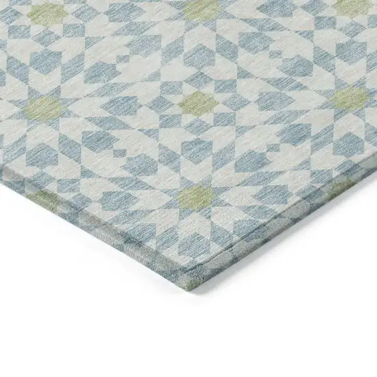 Sky Blue Ivory And Artichoke Green Floral Medallion Washable Indoor Outdoor Area Rug Photo 4