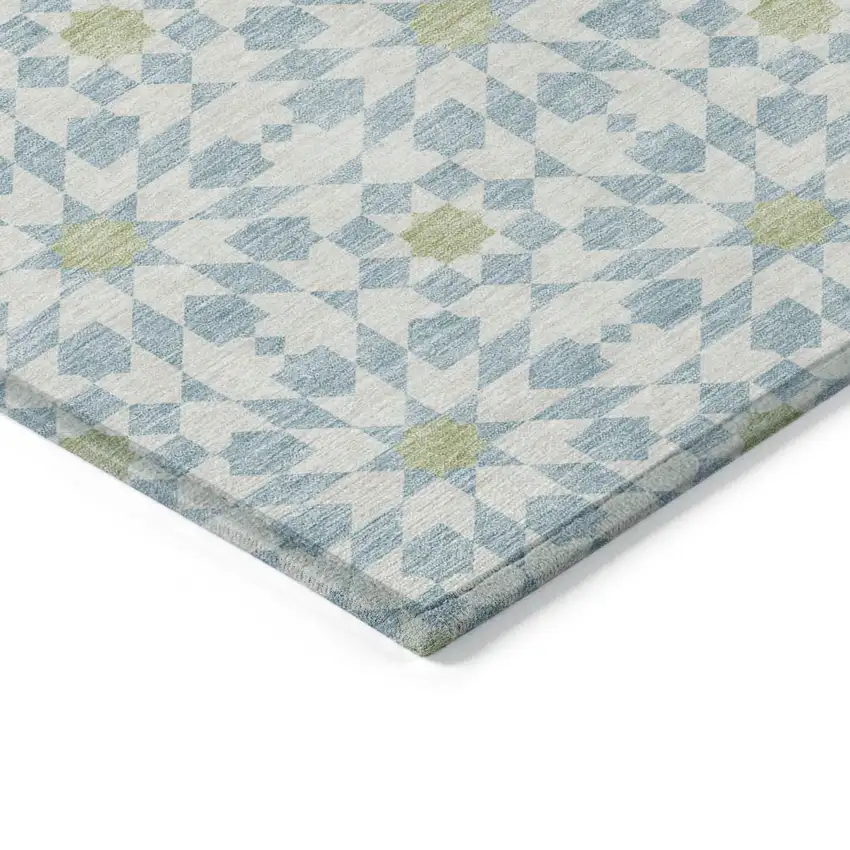 Sky Blue Ivory And Artichoke Green Floral Medallion Washable Indoor Outdoor Area Rug Photo 4