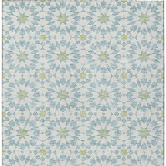 Sky Blue Ivory And Artichoke Green Floral Medallion Washable Indoor Outdoor Area Rug Photo 5