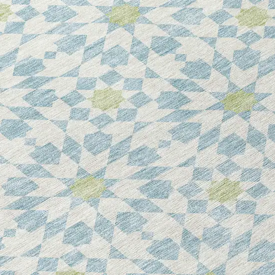Sky Blue Ivory And Artichoke Green Floral Medallion Washable Indoor Outdoor Area Rug Photo 4