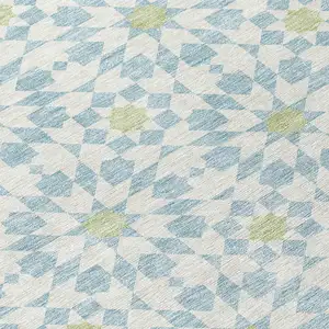 Photo of Sky Blue Ivory And Artichoke Green Floral Medallion Washable Indoor Outdoor Area Rug