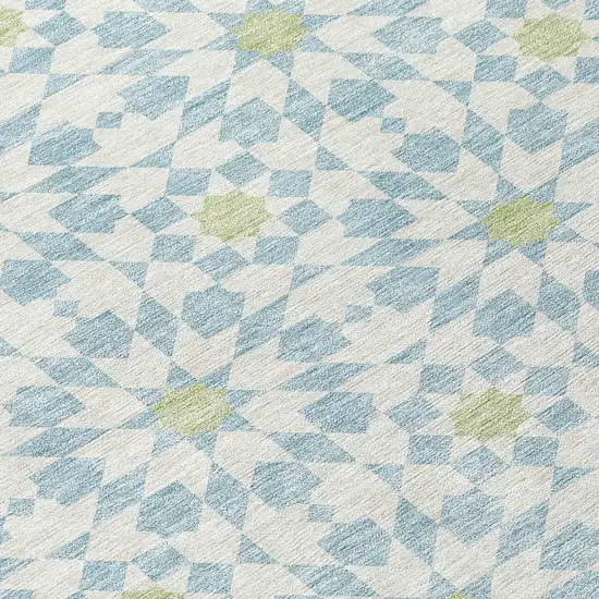 Sky Blue Ivory And Artichoke Green Floral Medallion Washable Indoor Outdoor Area Rug Photo 4