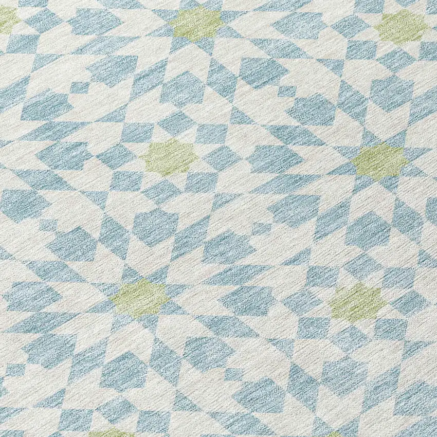 Sky Blue Ivory And Artichoke Green Floral Medallion Washable Indoor Outdoor Area Rug Photo 4