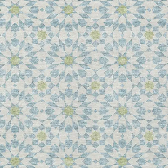 Sky Blue Ivory And Artichoke Green Floral Medallion Washable Indoor Outdoor Area Rug Photo 5