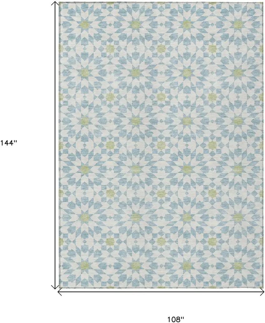 Sky Blue Ivory And Artichoke Green Floral Medallion Washable Indoor Outdoor Area Rug Photo 8