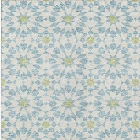 Sky Blue Ivory And Artichoke Green Floral Medallion Washable Indoor Outdoor Area Rug Photo 6