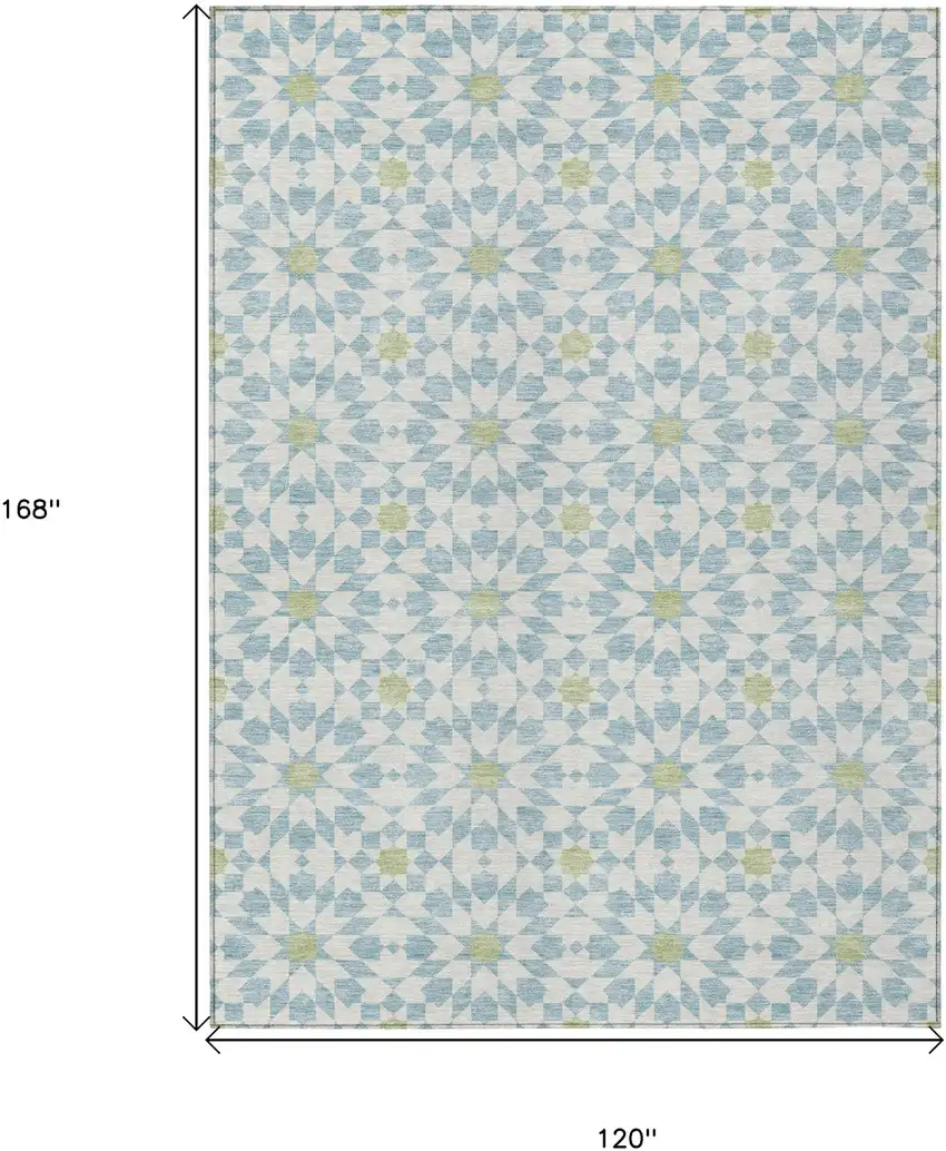 Sky Blue Ivory And Artichoke Green Floral Medallion Washable Indoor Outdoor Area Rug Photo 8