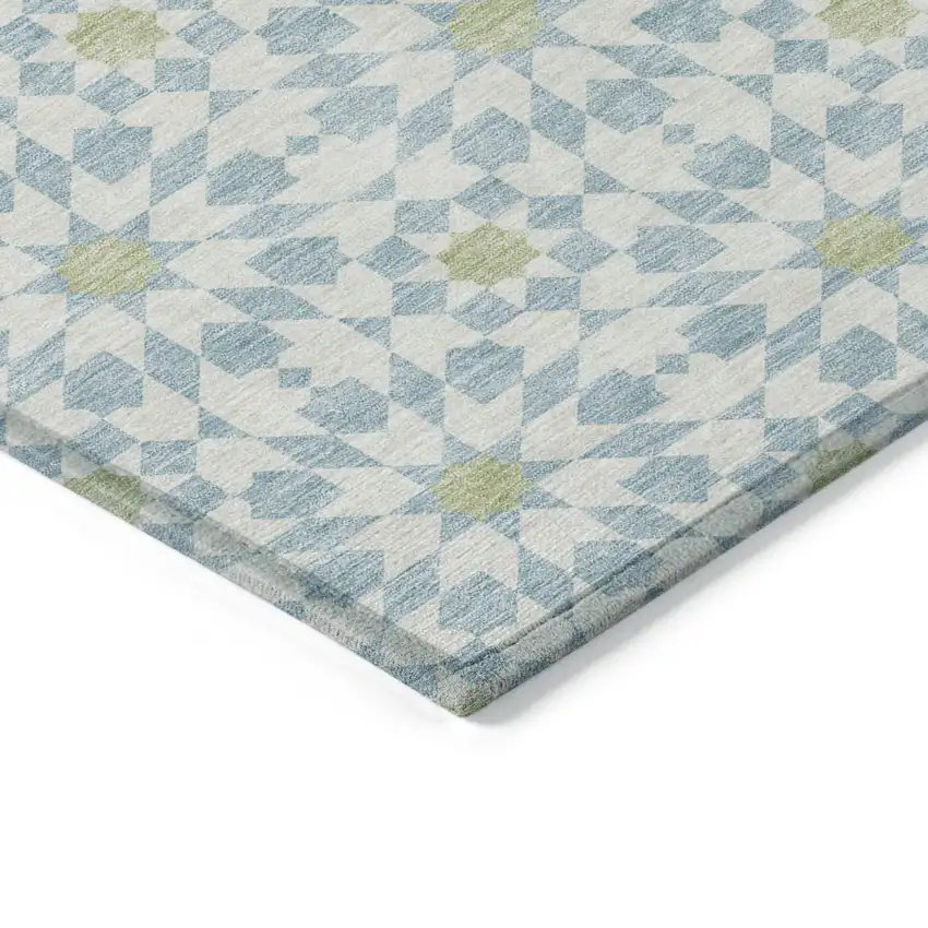 Sky Blue Ivory And Artichoke Green Floral Medallion Washable Indoor Outdoor Area Rug Photo 3