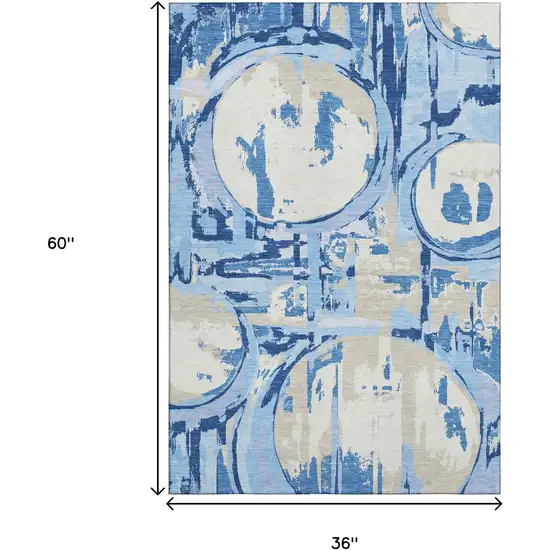 Sky Blue Ivory And Beige Geometric Washable Area Rug With UV Protection Photo 3