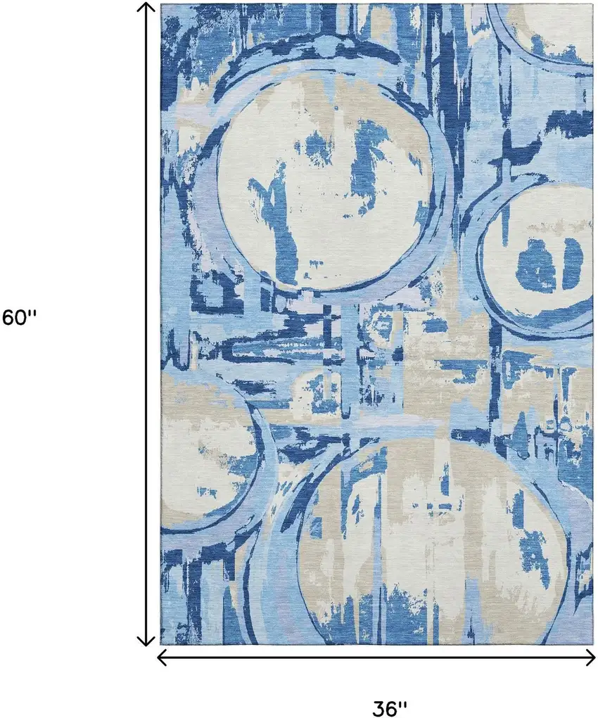 Sky Blue Ivory And Beige Geometric Washable Area Rug With UV Protection Photo 3