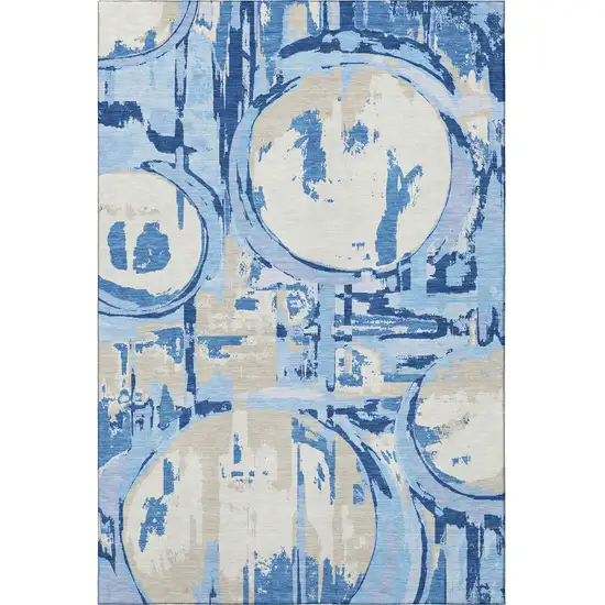 Sky Blue Ivory And Beige Geometric Washable Area Rug With UV Protection Photo 4