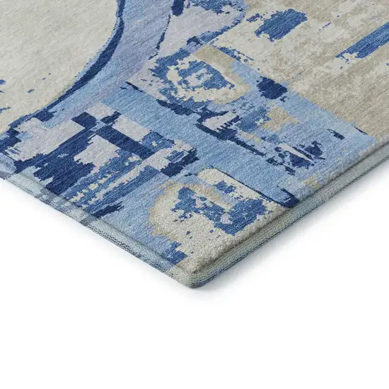 Sky Blue Ivory And Beige Geometric Washable Area Rug With UV Protection Photo 8