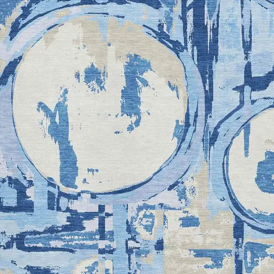 Sky Blue Ivory And Beige Geometric Washable Area Rug With UV Protection Photo 3