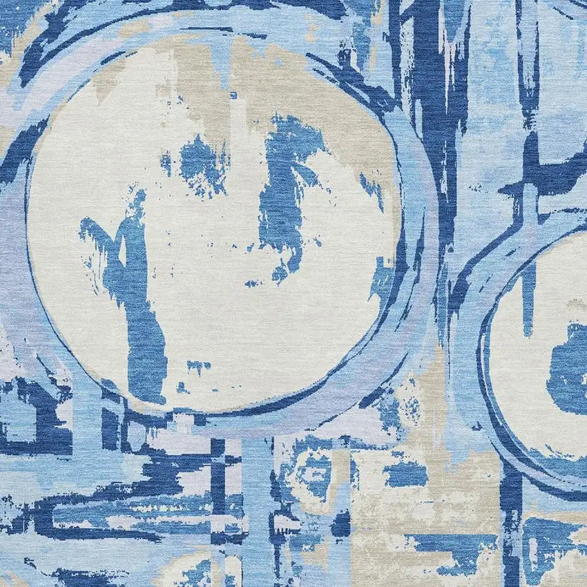 Sky Blue Ivory And Beige Geometric Washable Area Rug With UV Protection Photo 3