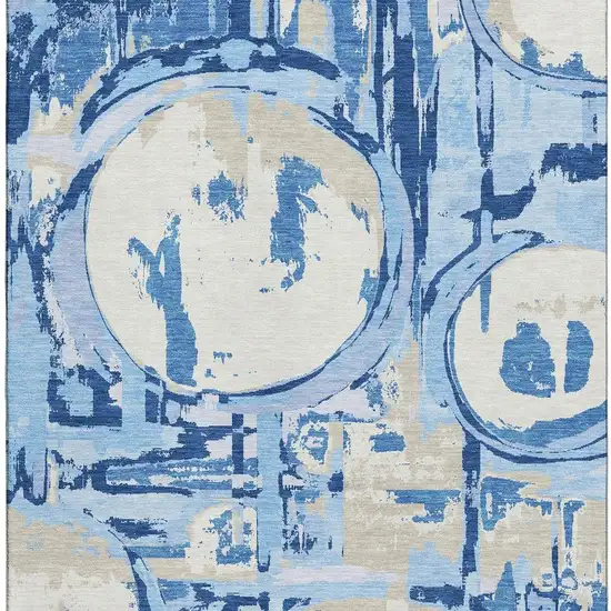 Sky Blue Ivory And Beige Geometric Washable Area Rug With UV Protection Photo 4