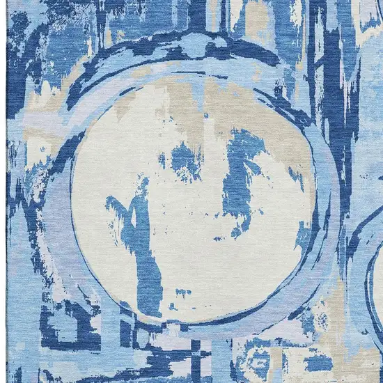 Sky Blue Ivory And Beige Geometric Washable Area Rug With UV Protection Photo 3