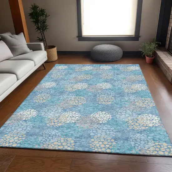 Sky Blue Ivory And Beige Polka Dot Washable Area Rug With UV Protection Photo 6