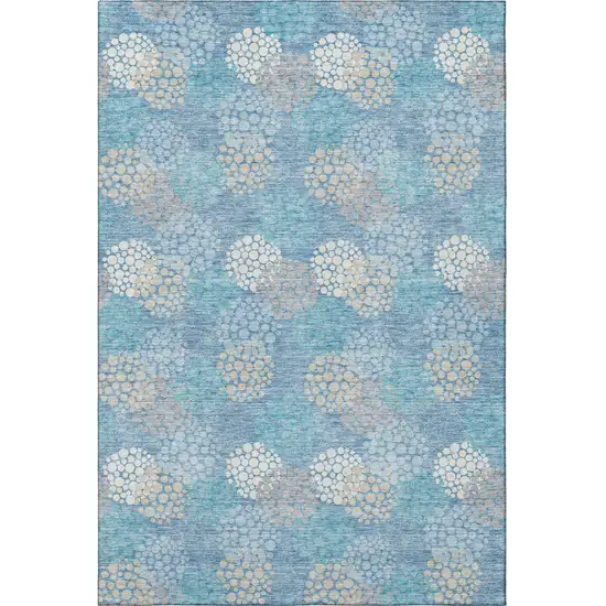 Sky Blue Ivory And Beige Polka Dot Washable Area Rug With UV Protection Photo 4