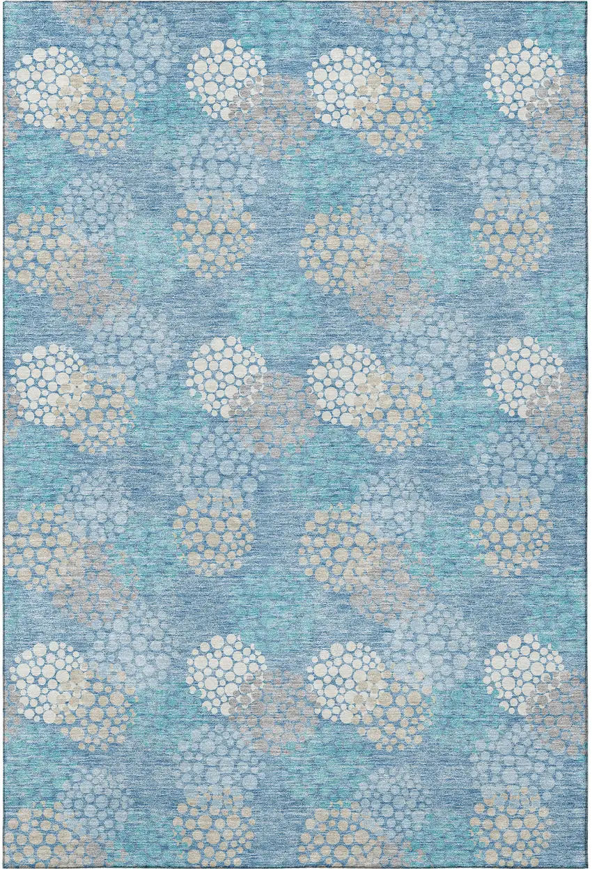 Sky Blue Ivory And Beige Polka Dot Washable Area Rug With UV Protection Photo 4
