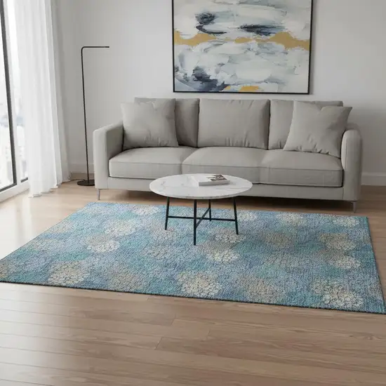 Sky Blue Ivory And Beige Polka Dot Washable Area Rug With UV Protection Photo 2