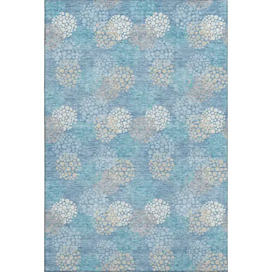 Sky Blue Ivory And Beige Polka Dot Washable Area Rug With UV Protection Photo 1