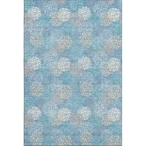 Photo of Sky Blue Ivory And Beige Polka Dot Washable Area Rug With UV Protection