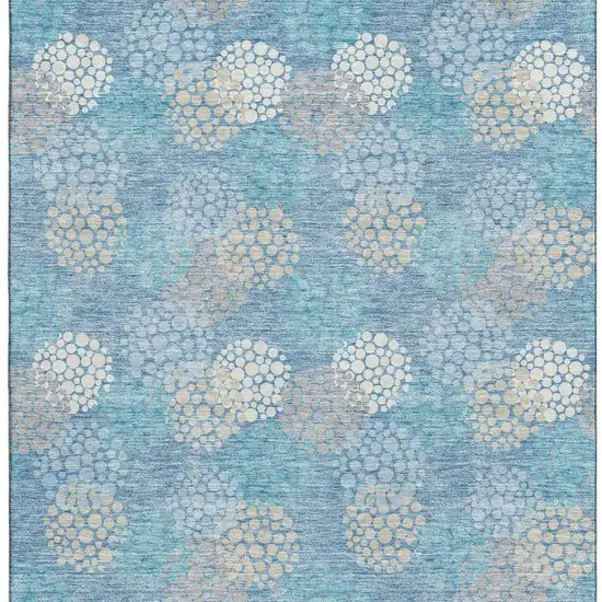 Sky Blue Ivory And Beige Polka Dot Washable Area Rug With UV Protection Photo 4