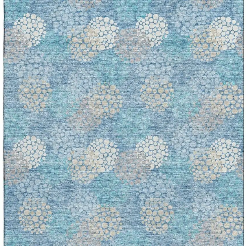 Sky Blue Ivory And Beige Polka Dot Washable Area Rug With UV Protection Photo 4